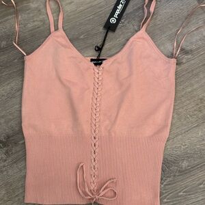 Knit Braided Detail Pink Cami Tank